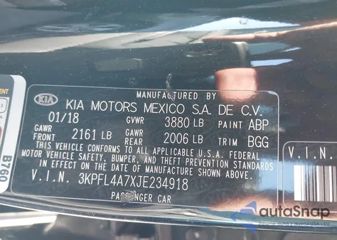 2018 Kia Forte Lx из США, поврежденный, VIN 3KPFL4A7XJE234918